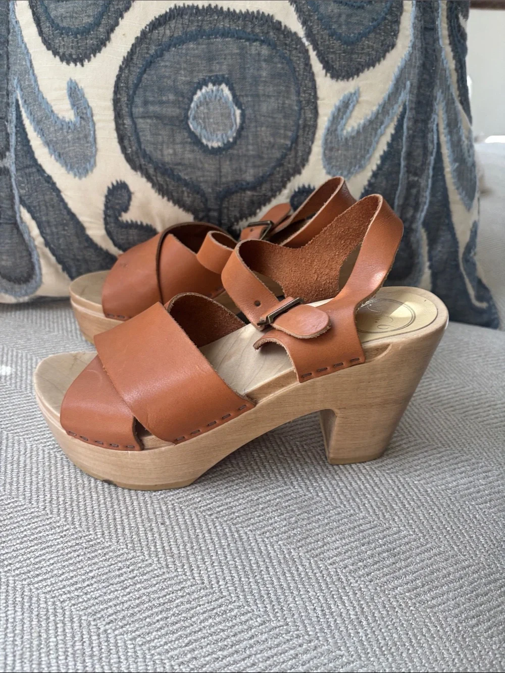 No. 6 Cognac Leather Crisscross Wedge Sandals